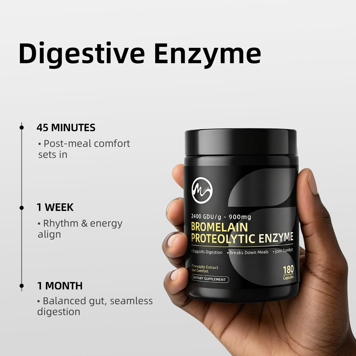 M inch Bromélaïne 900 mg capsules avec un verre d'eau