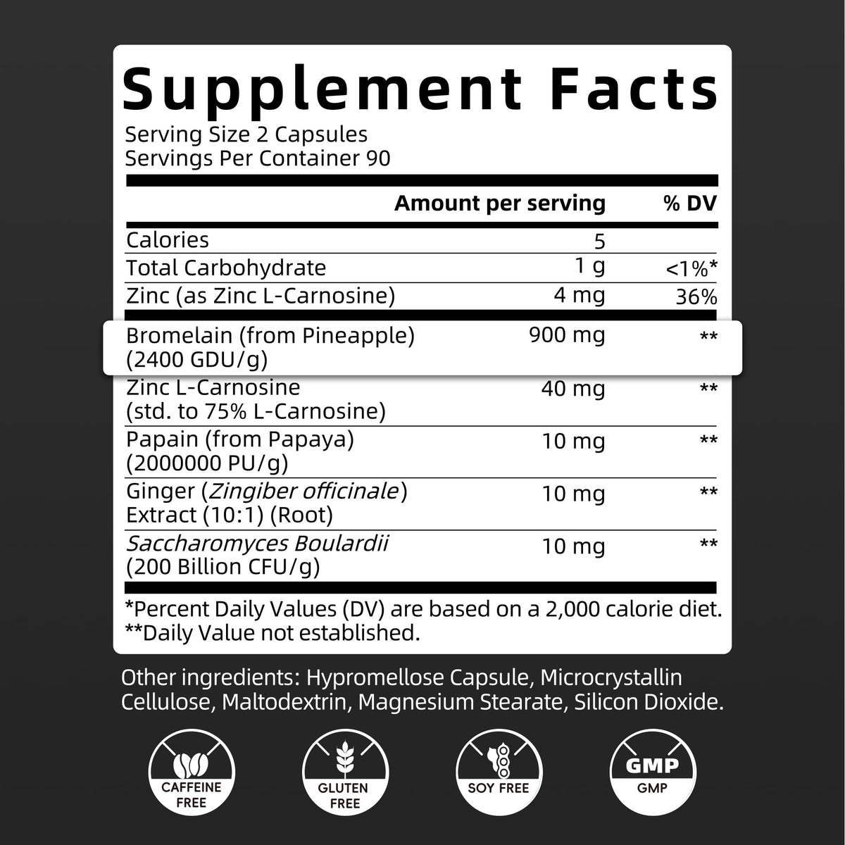 M inch Bromélaïne 900 mg capsules sur une table