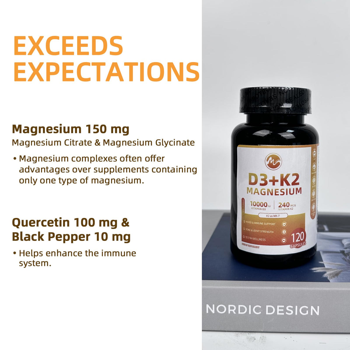 M inch D3 K2 avec Magnésium capsules en gros plan