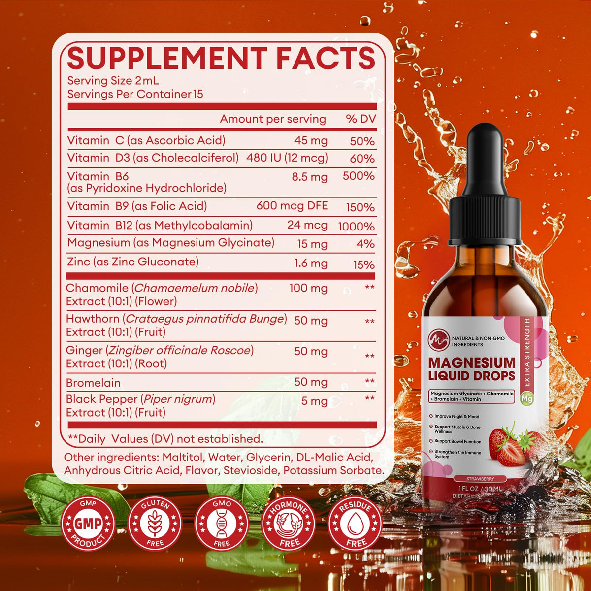 M inch Magnésium Glycinate Liquide flacon arrière vue