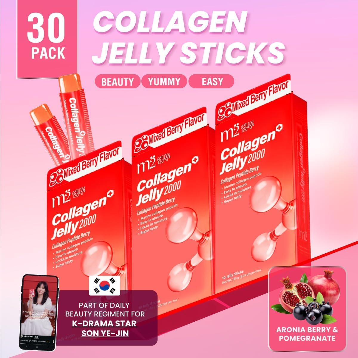 m2 Jelly Super Collagène Coréen goût baies sachet ouvert