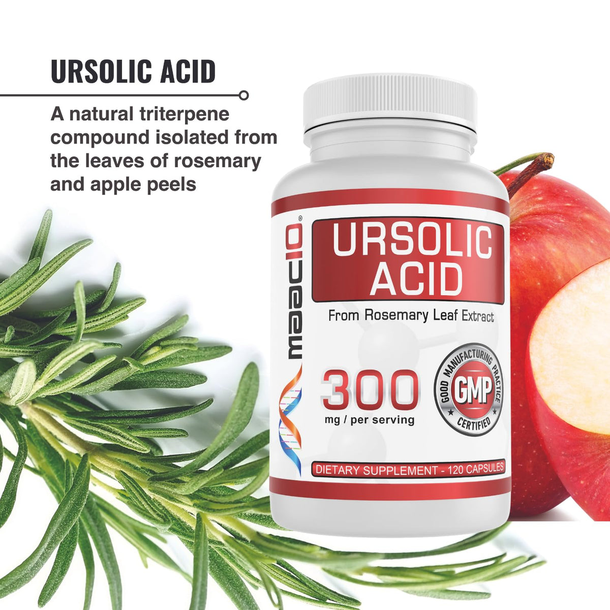 MAAC10 Acide Ursolique 120 capsules sur une table