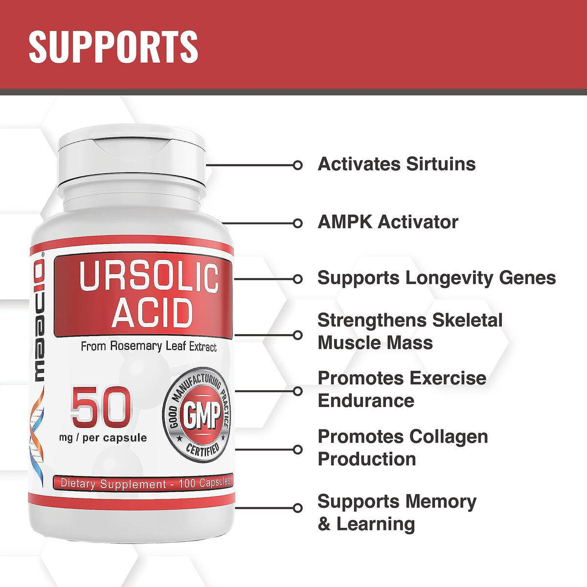 MAAC10 Acide Ursolique 50mg avec ingrédients naturels