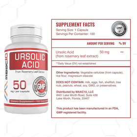 MAAC10 Acide Ursolique 50mg sur fond blanc