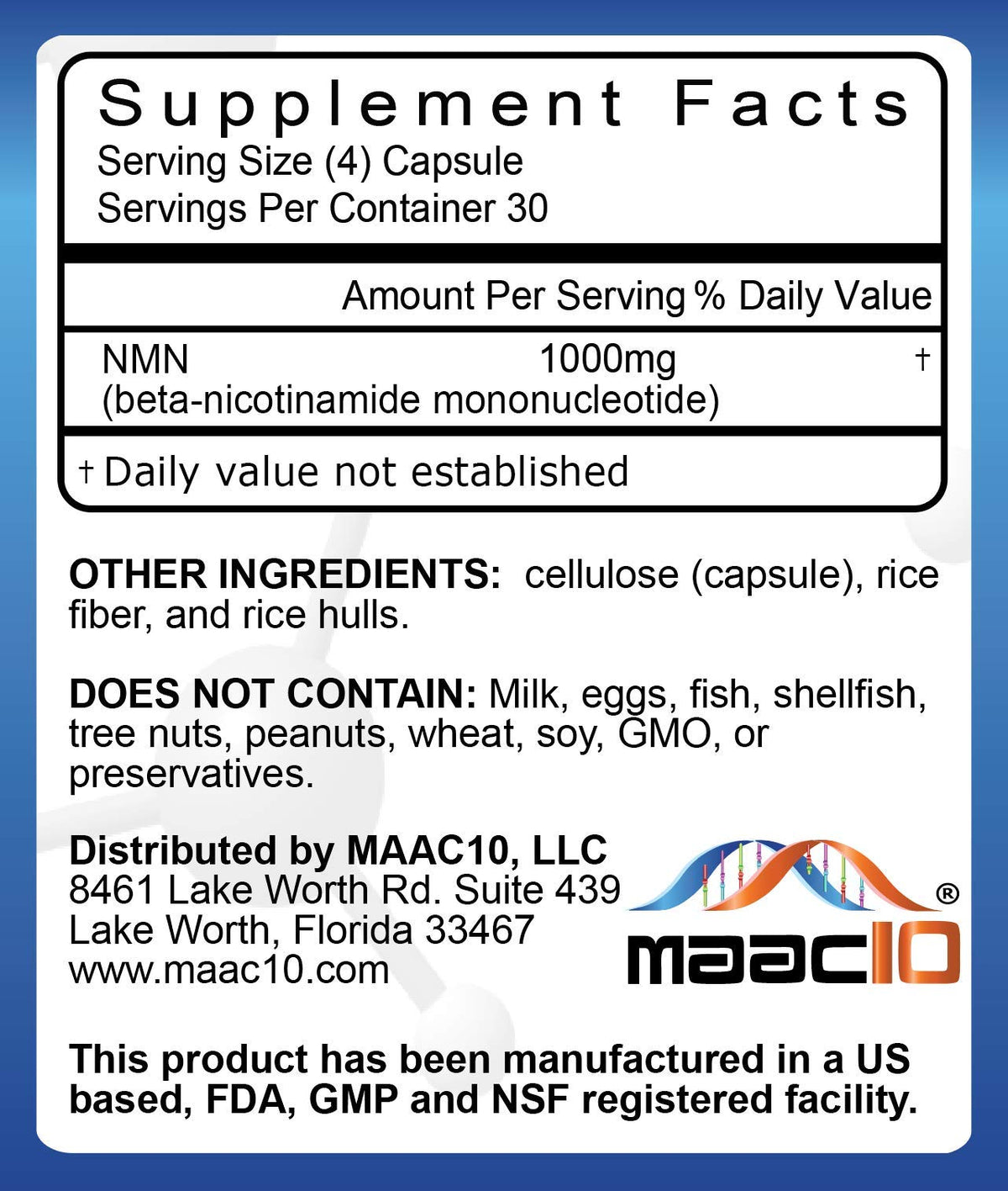 MAAC10 NMN 1000mg boîte arrière vue