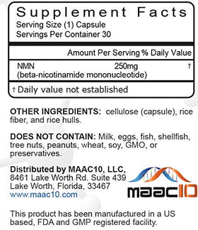 MAAC10 NMN 250mg capsules en vue de près