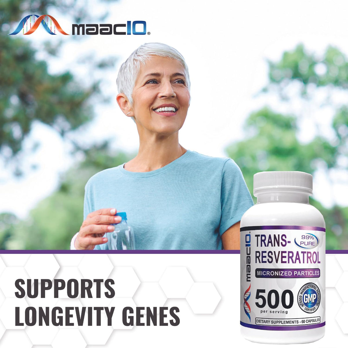 MAAC10 Trans-Resvératrol 500mg affichant les ingrédients