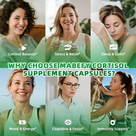 MABEFY Compléments Alimentaires Cortisol 120 capsules sur fond blanc