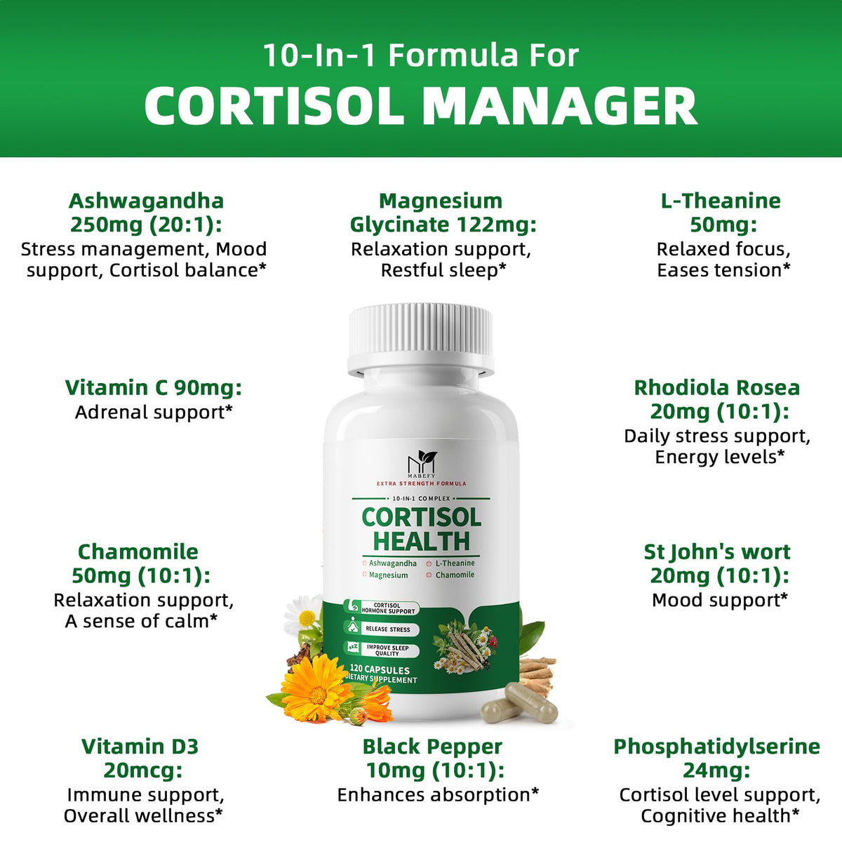 MABEFY Compléments Alimentaires Cortisol 120 capsules vue arrière