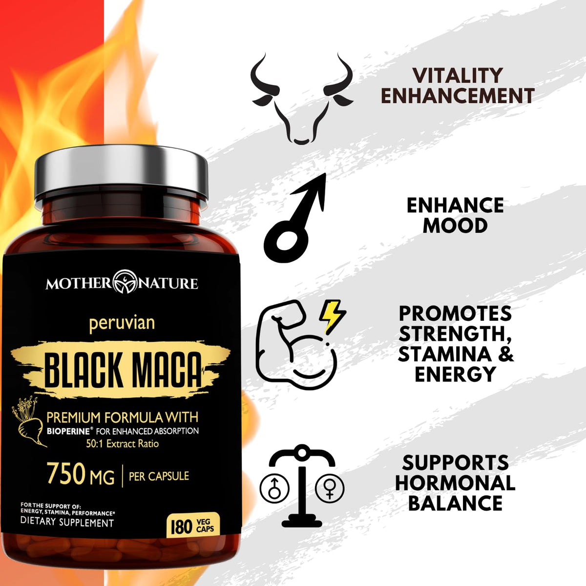 Maca Noir Bio 180 capsules sur table