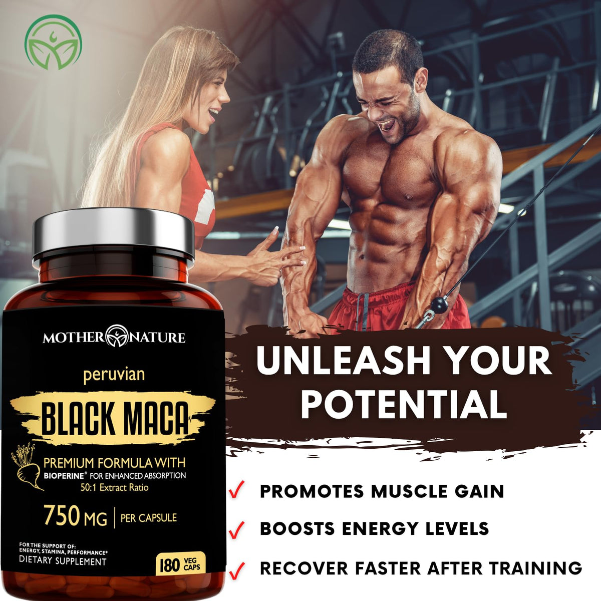 Maca Noir Bio 750mg sur fond blanc