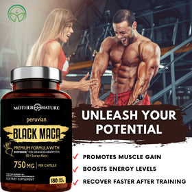 Maca Noir Bio 750mg sur fond blanc
