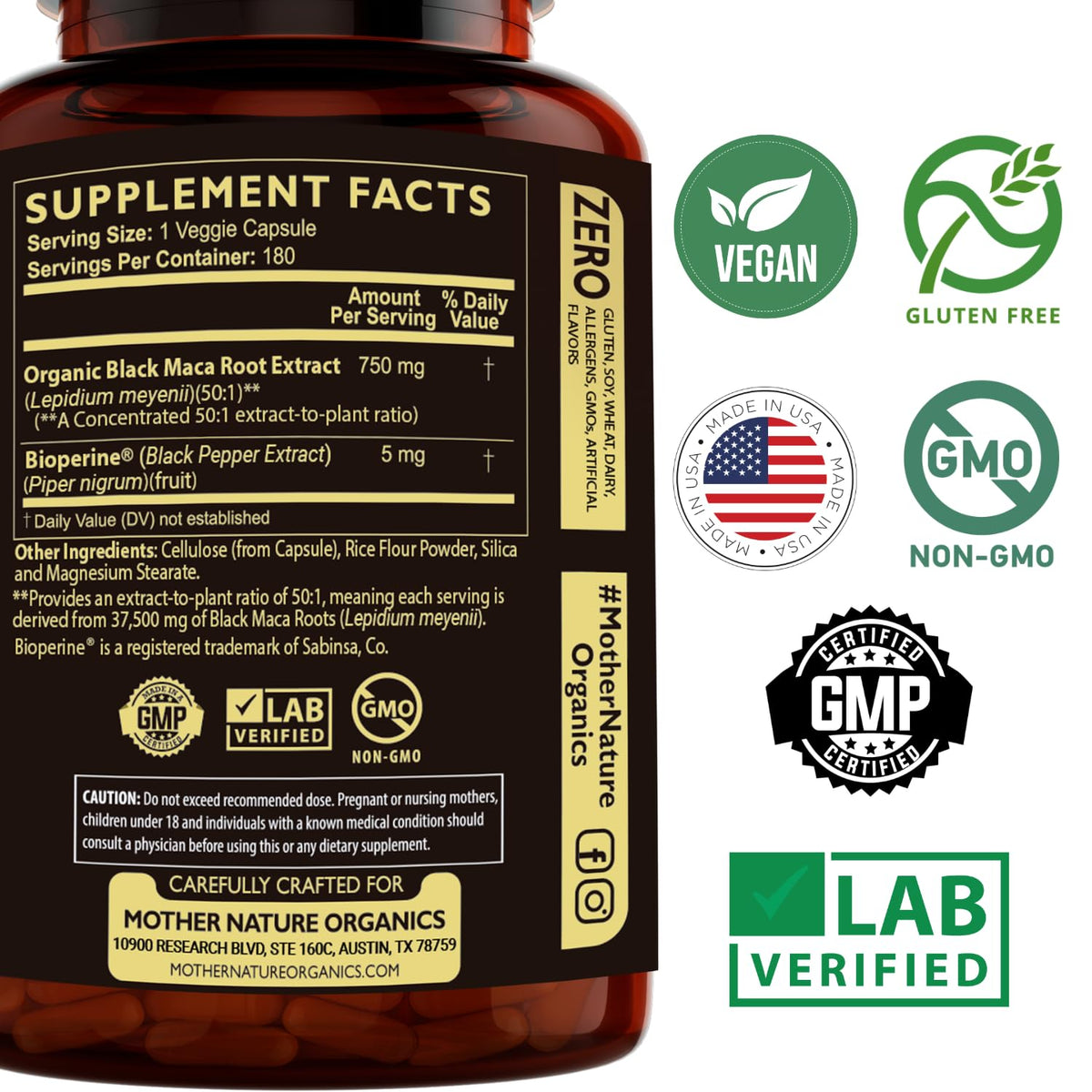 Maca Noir Bio avec BioPerine pour absorption