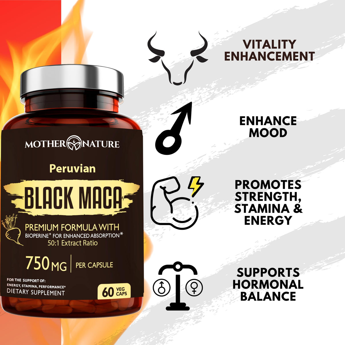 Maca Noire Bio 50:1 750mg, capsules végétaliennes