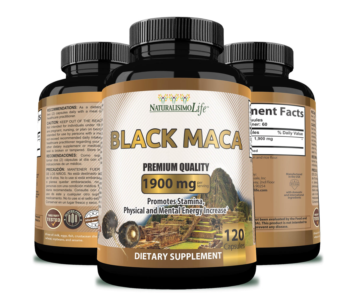 Maca Noire Bio de NaturalisimoLife avec arrière-plan naturel