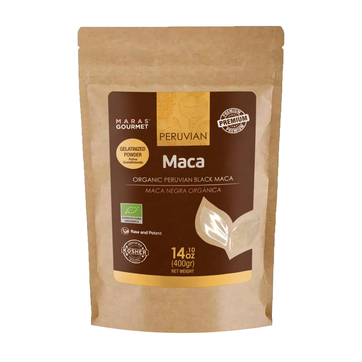 Maca Noire Bio Poudre Gélatinisée MARAS GOURMET 400g vue de face