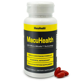 Macuhealth complément alimentaire caroténoïdes, vue de face de la bouteille