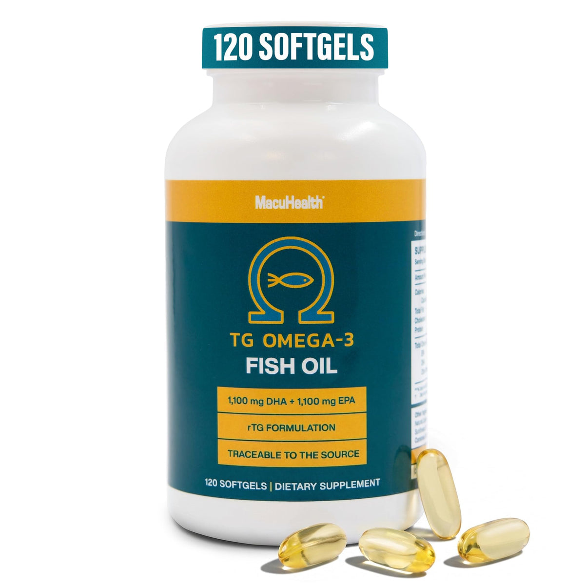 Macuhealth huile de poisson Omega 3 1100mg DHA EPA gélules vue avant