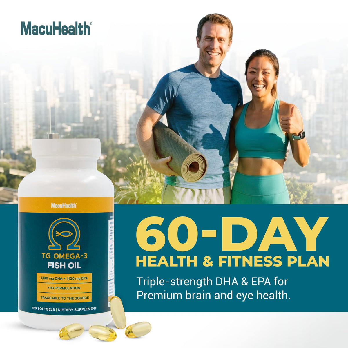 Macuhealth huile de poisson Omega 3 gélules avec ingrédients naturels