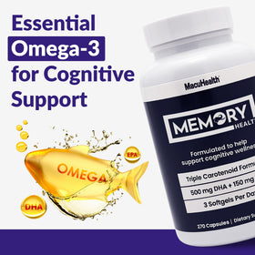 Macuhealth Omega 3 capsules molles sur une surface blanche