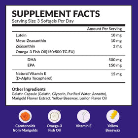 Macuhealth Omega 3 sur une table avec un livre et des lunettes
