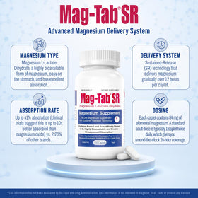MAG-TAB SR Complément Alimentaire Magnésium Lactate 100 Comprimés avec étiquette
