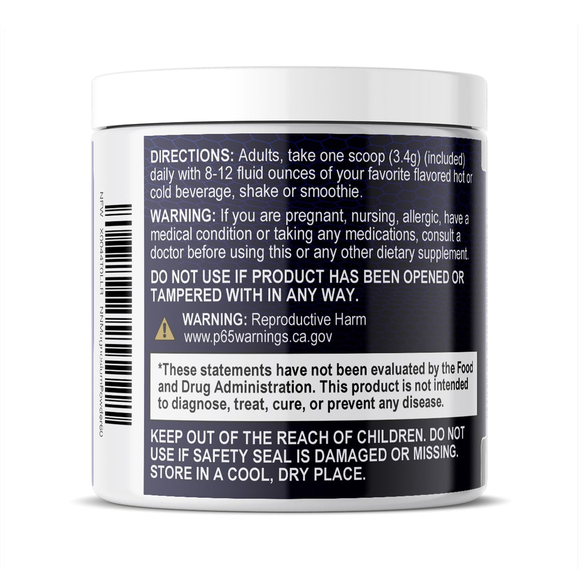 Magnésium Citrate Nature's Nutrition sur une table avec des fruits