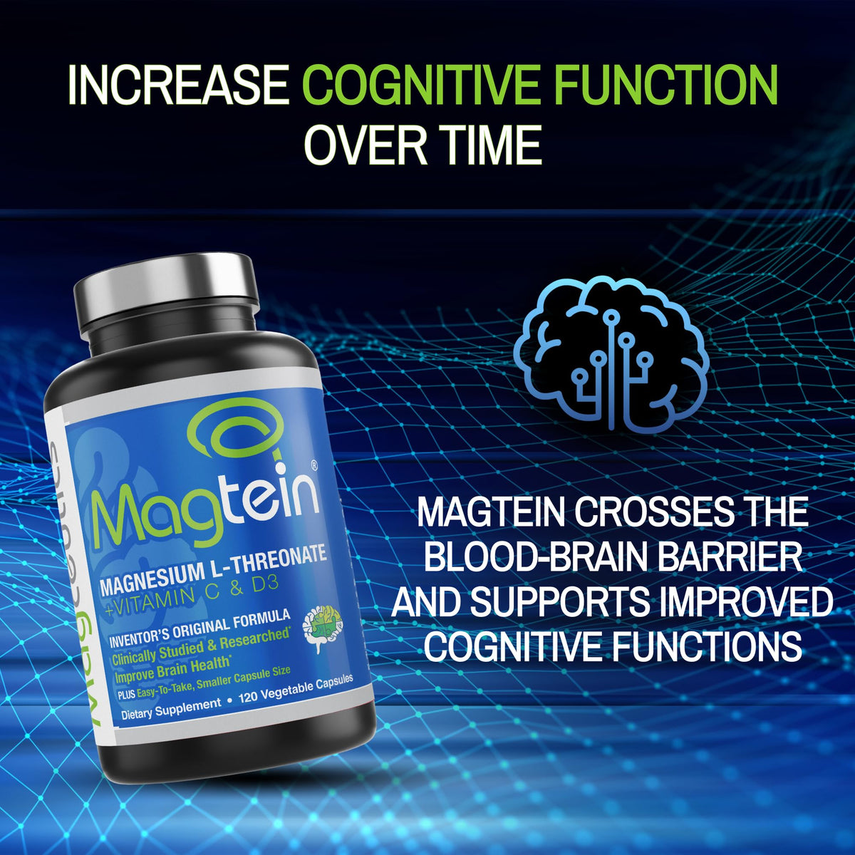 Magnésium L-Thréonate avec Vitamine C et D sur fond neutre