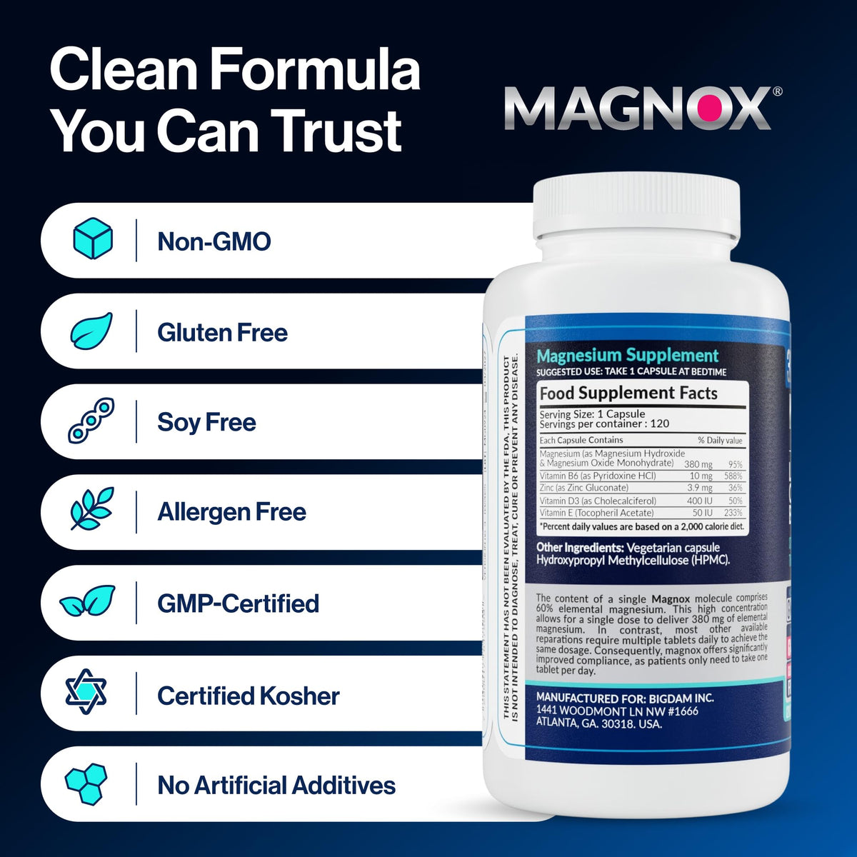 MAGNOX Buster 380mg complément alimentaire magnésium capsules avec fruits