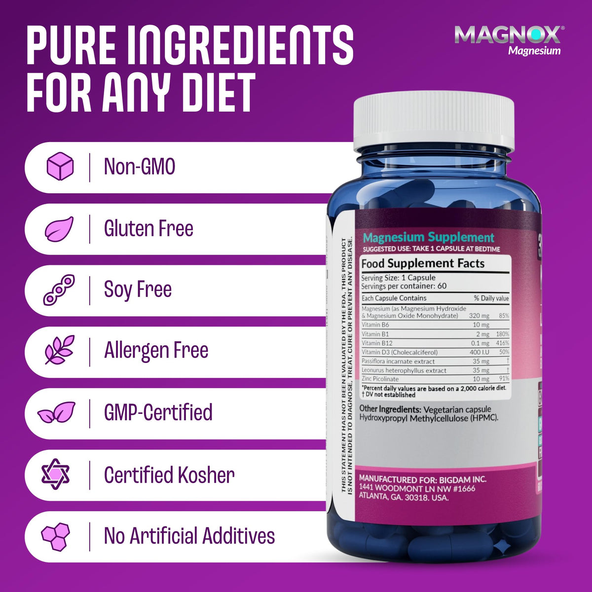 MAGNOX Complément Alimentaire Magnésium 320mg - capsules à côté d'un verre d'eau
