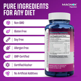 MAGNOX Complément Alimentaire Magnésium 320mg - capsules à côté d'un verre d'eau