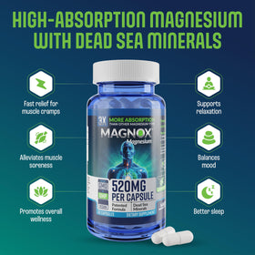 MAGNOX Complément Alimentaire Magnésium 520mg 60 Capsules Végétales avec verre d'eau