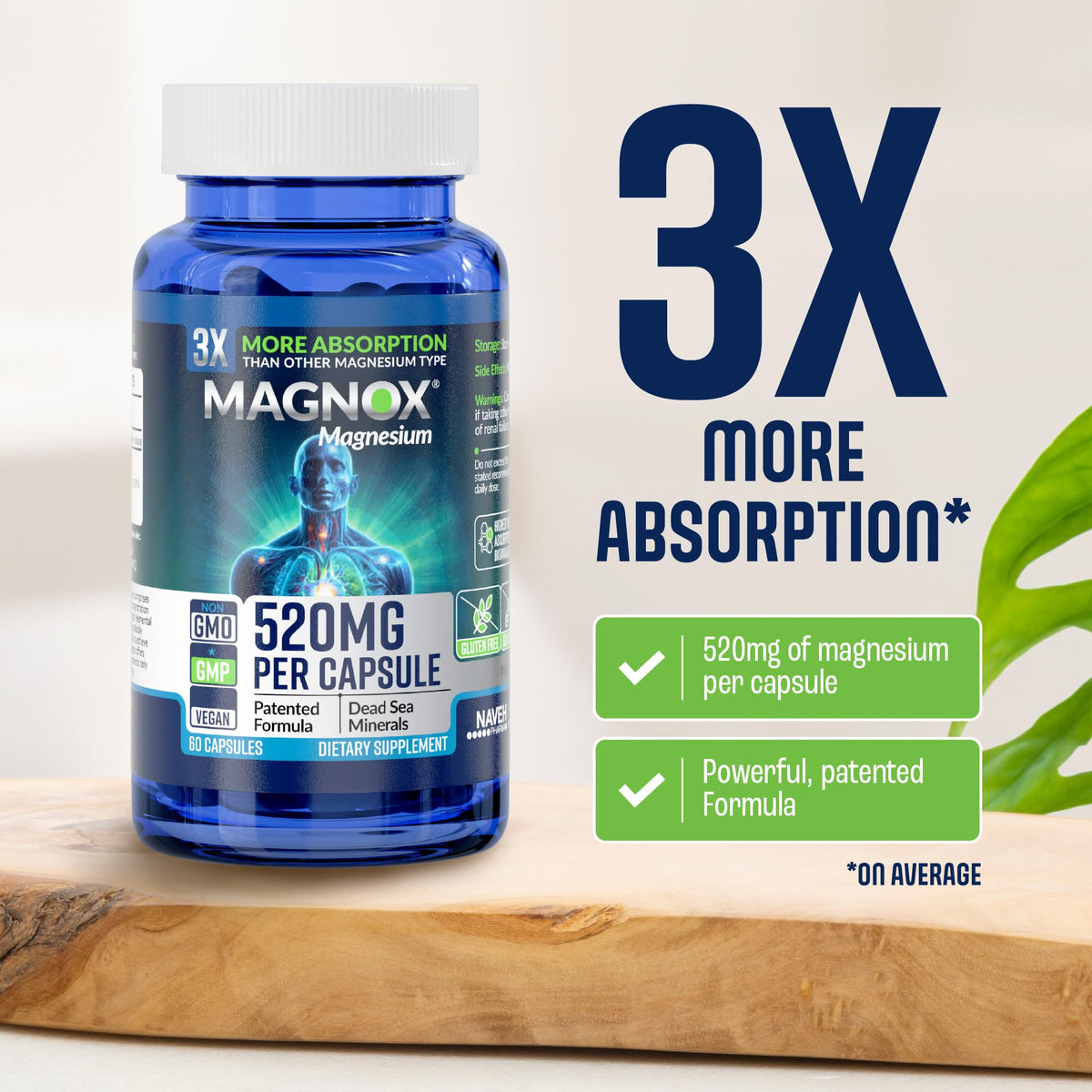 MAGNOX Complément Alimentaire Magnésium 520mg 60 Capsules Végétales vue arrière