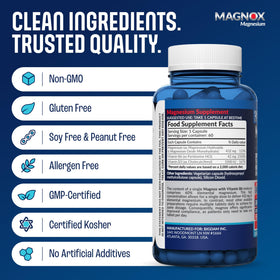 MAGNOX Complément Alimentaire Magnésium B6 D3 432mg - capsules sur une surface