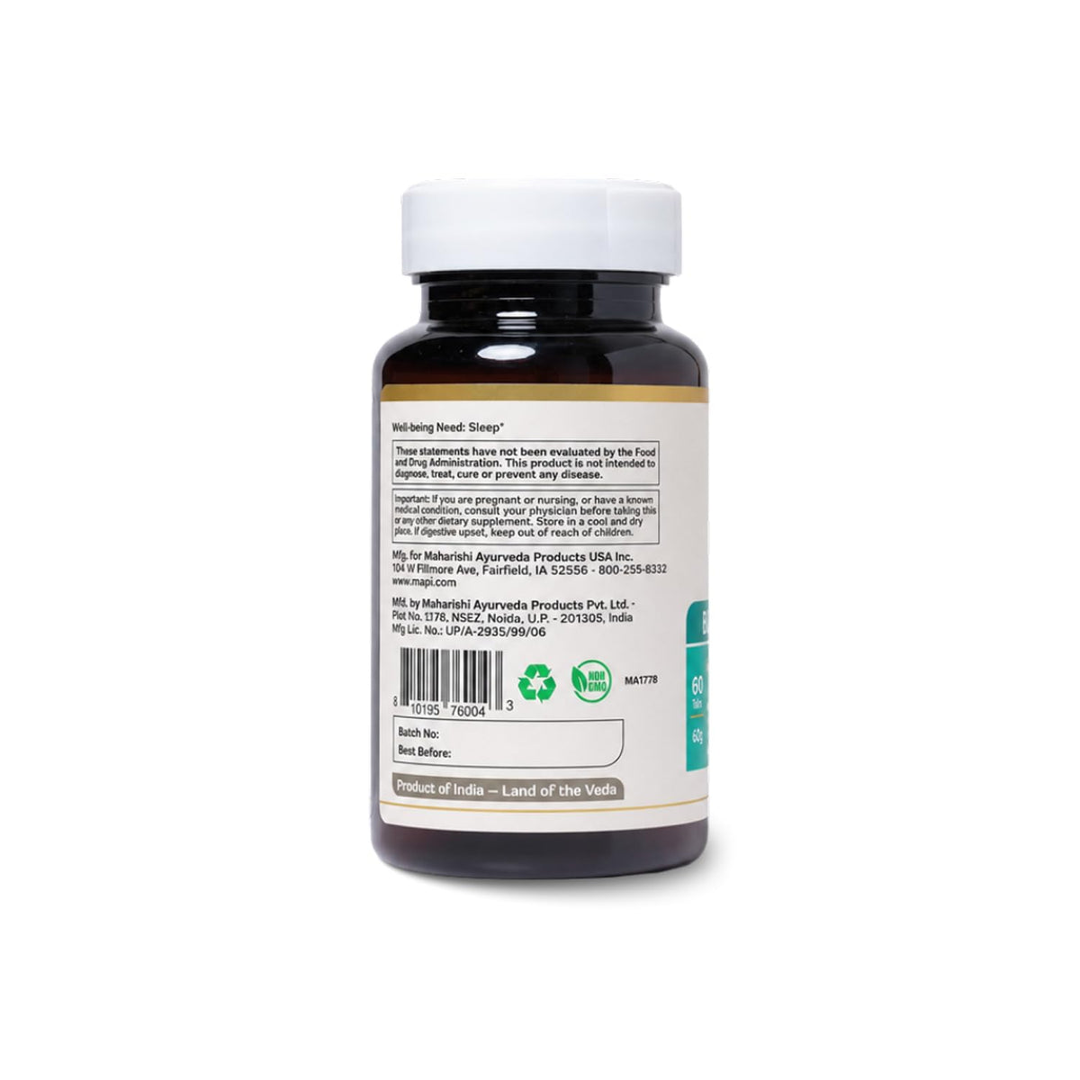 Maharishi Ayurveda Blissful Sleep 60 comprimés arrière
