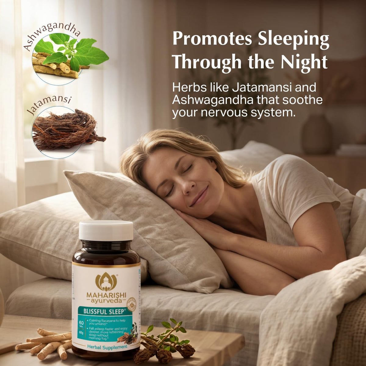 Maharishi Ayurveda Blissful Sleep 60 comprimés sur fond blanc