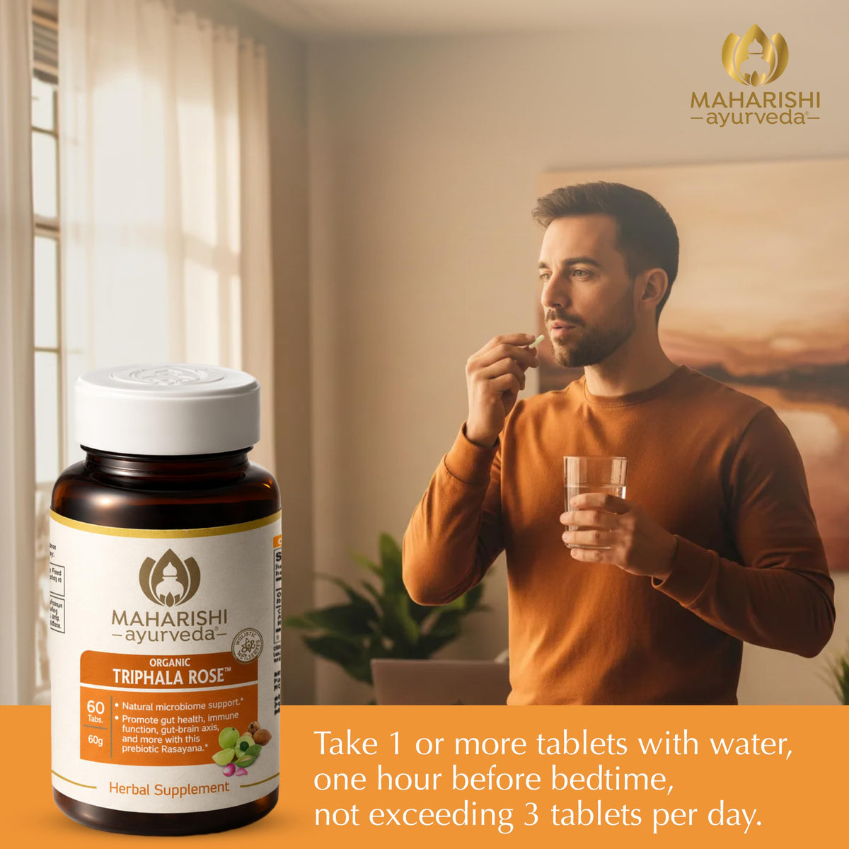 Maharishi Ayurveda Triphala Rose 1000 mg comprimés en main