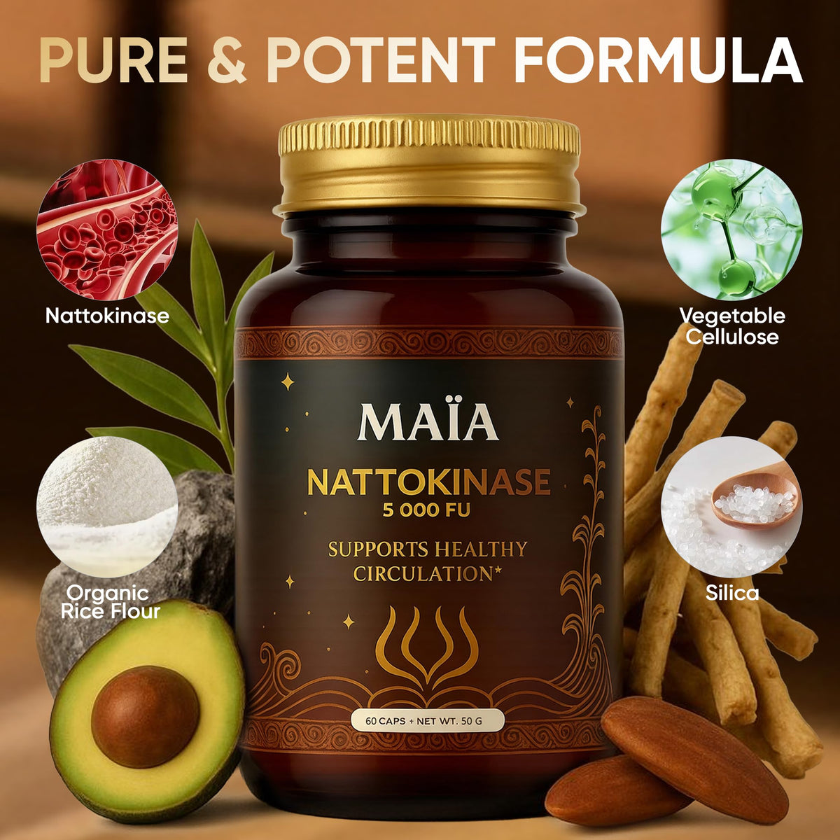 MAÏA Nattokinase 5000 FU emballage et capsules