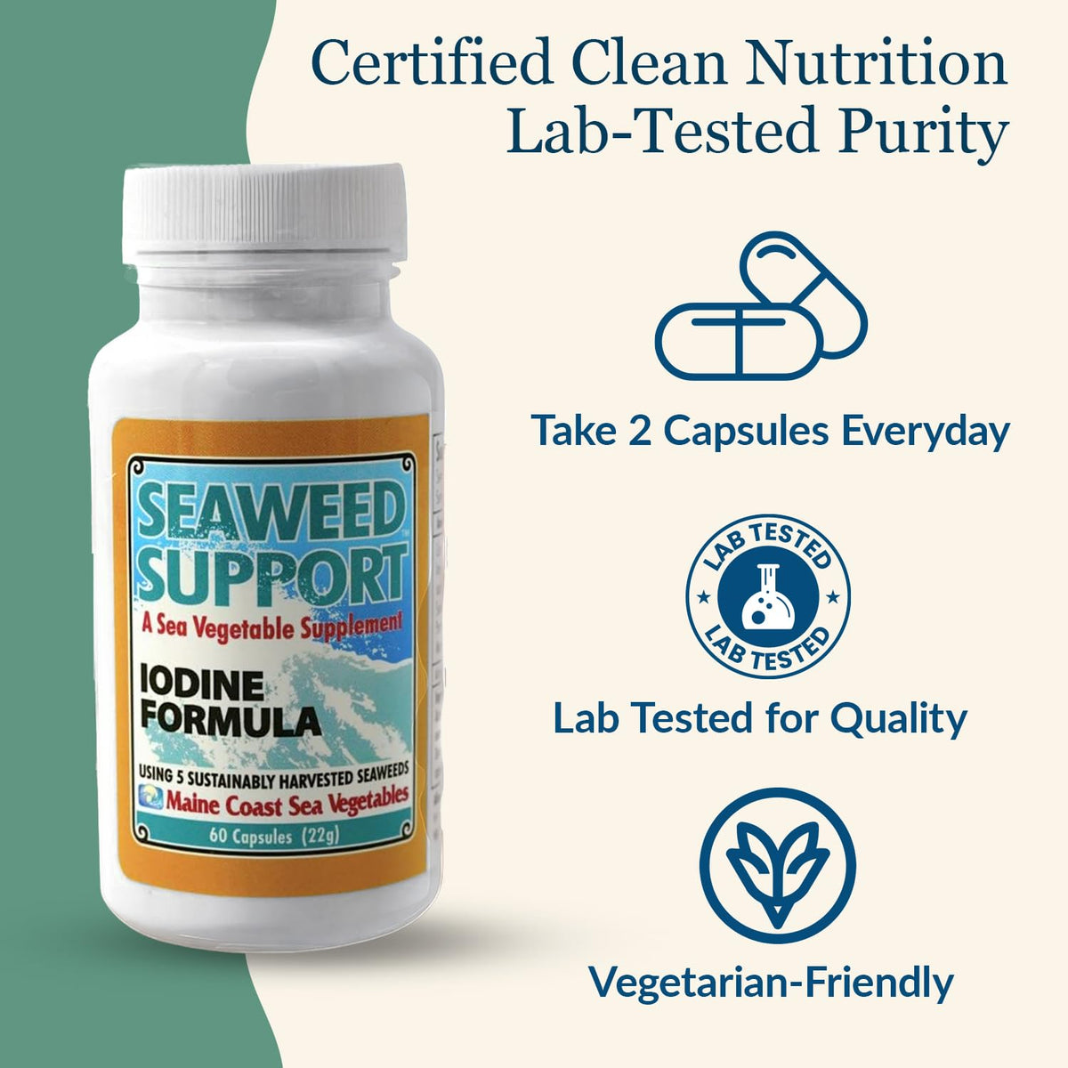 Maine Coast Sea Vegetables Complément Alimentaire Iode sur une table en bois