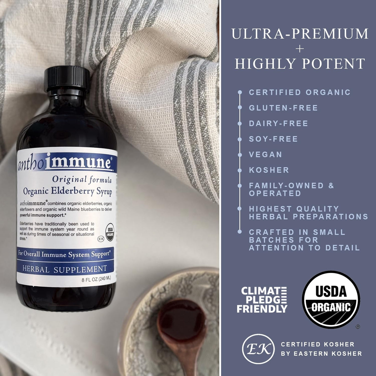 Maine Medicinals Sirop de Sureau Bio 240 ml - étiquette et ingrédients
