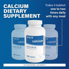 MAJOR comprimés de calcium 600mg avec une main tenant un comprimé