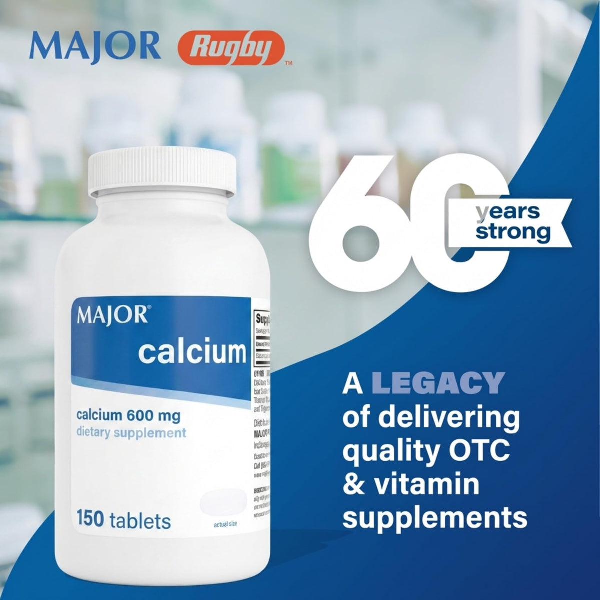 MAJOR comprimés de calcium 600mg vue arrière avec informations nutritionnelles