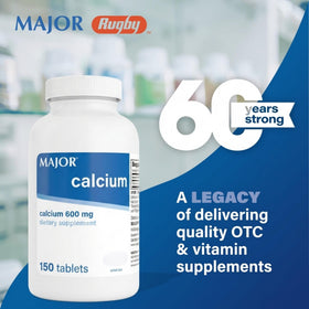 MAJOR comprimés de calcium 600mg vue arrière avec informations nutritionnelles