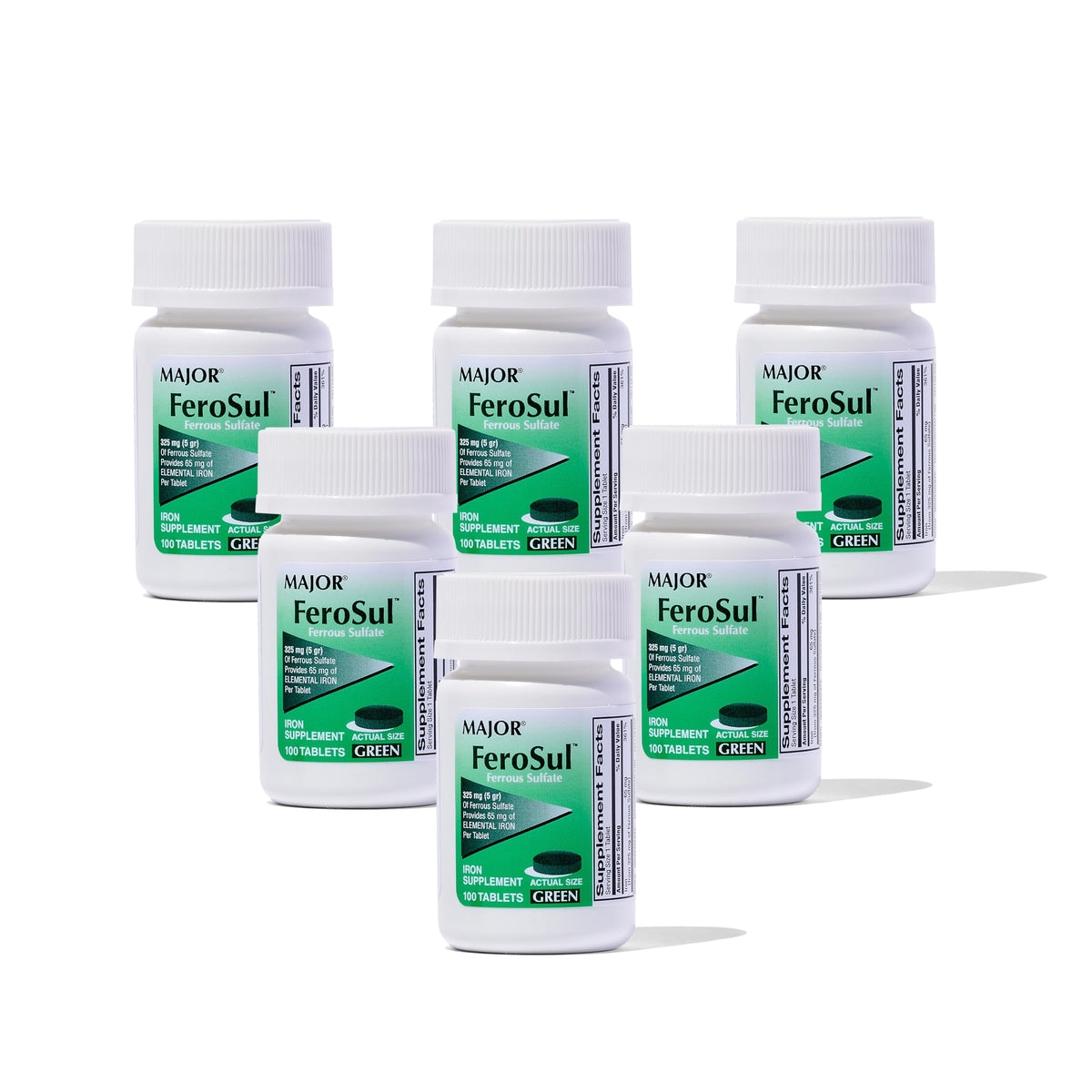 MAJOR Ferosul 325mg sulfate ferreux tablette verte vue de face