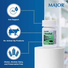 MAJOR Ferosul comprimés de fer 325mg avec une main tenant le produit