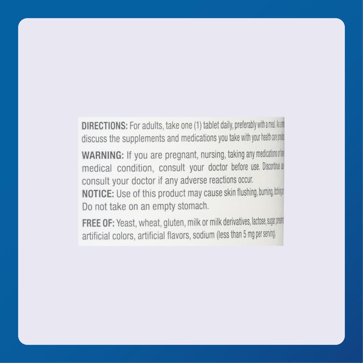 MAJOR Niacine 500mg avec étiquette lisible