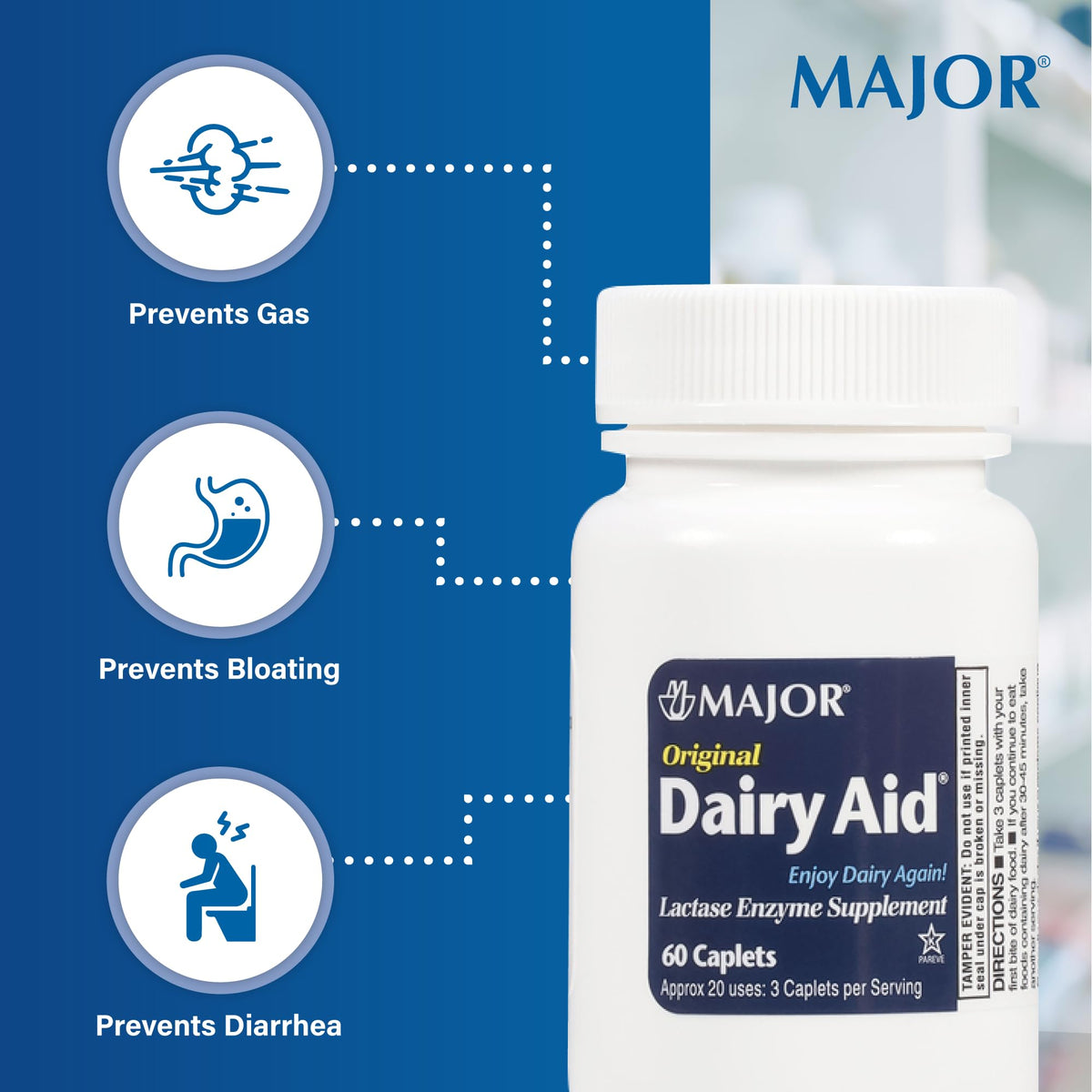 MAJOR Original Dairy Aid comprimés sur une table
