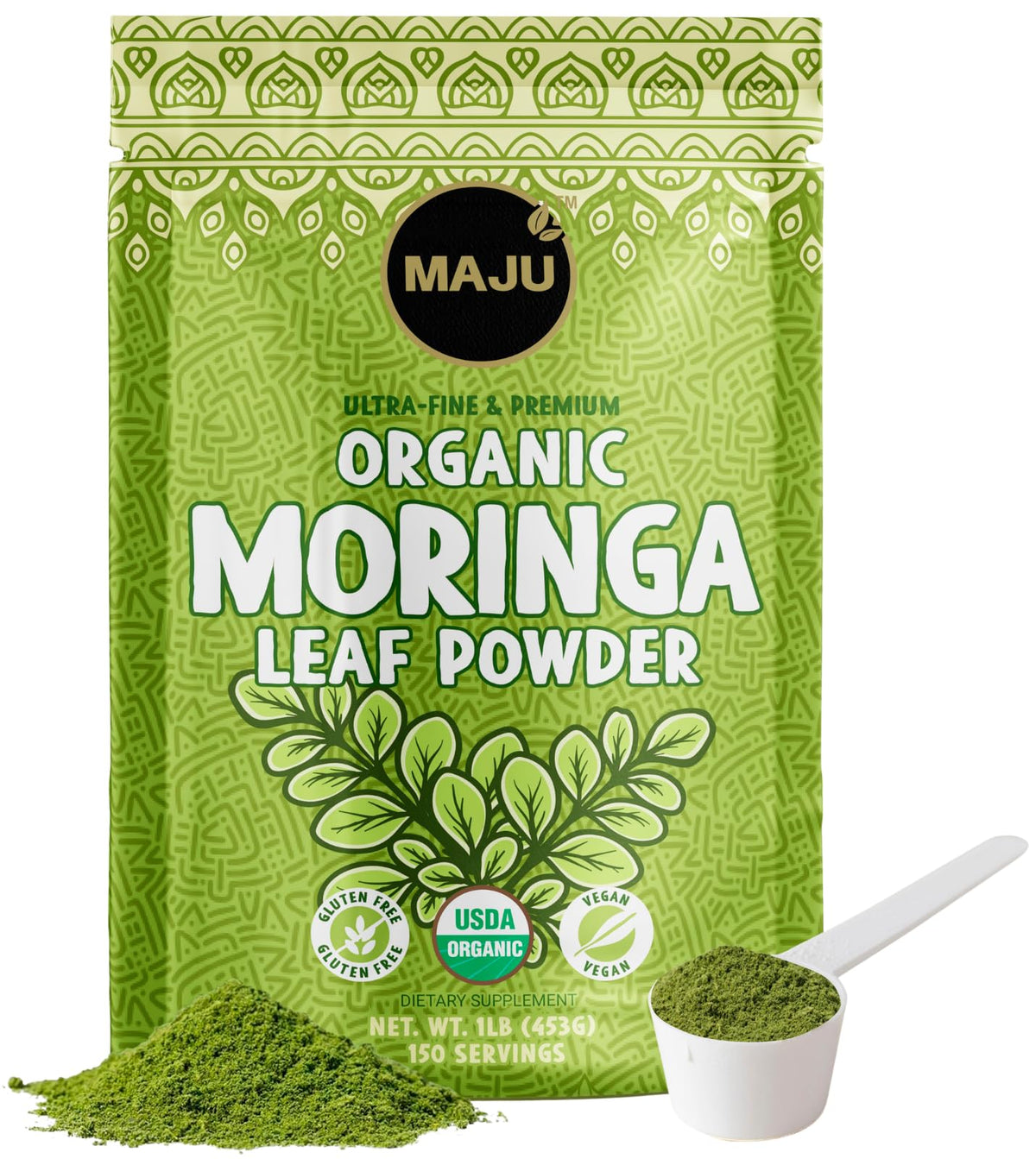 Maju Poudre de Moringa Bio 472g vue avant avec emballage