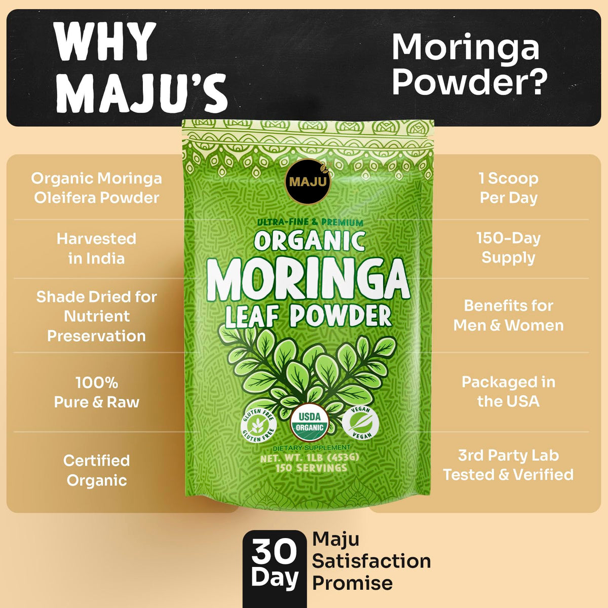 Maju Poudre de Moringa Bio versée dans une tasse de thé