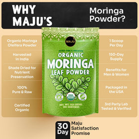 Maju Poudre de Moringa Bio versée dans une tasse de thé